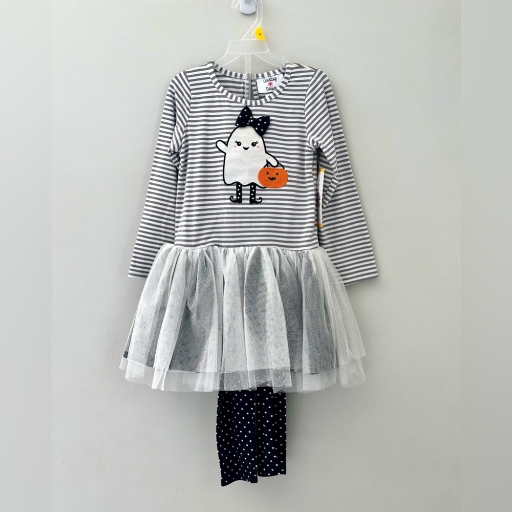 Counting Daisies Girl's Halloween 2 Piece Long Sleeve & Pant Ghost Outfit